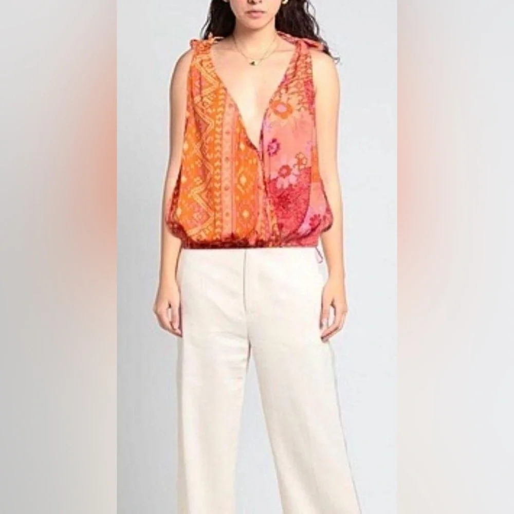Free People NWOT- Tied To You Tank Top in Lemonade Combo - Picture 4 of 8